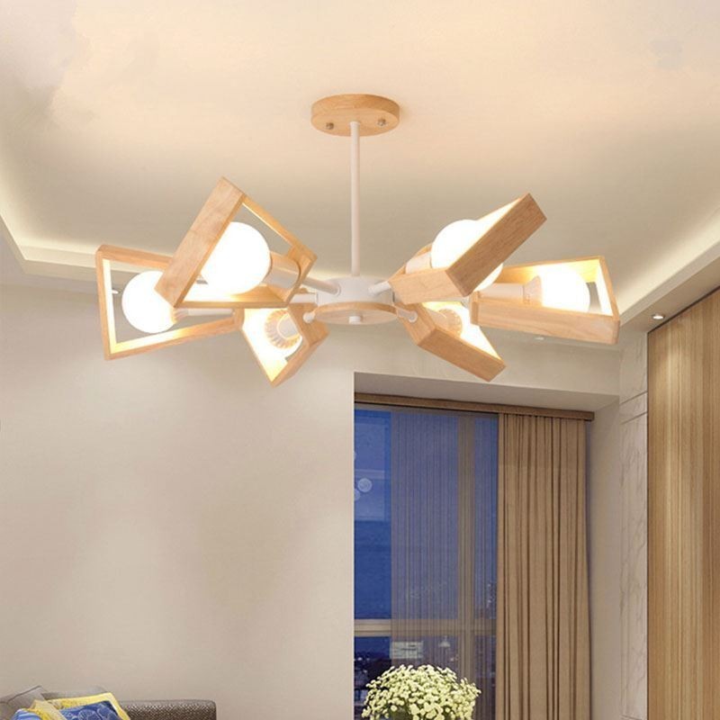 Modern Fan Shaped Chandelier Elegant Wood Pendant Light