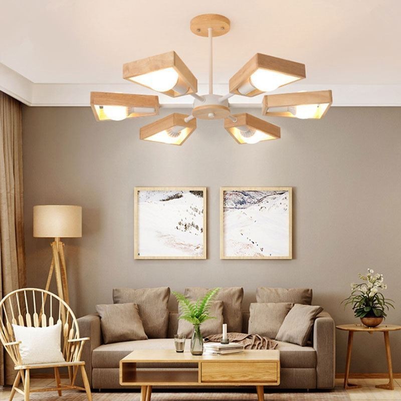 Modern Fan Shaped Chandelier Elegant Wood Pendant Light