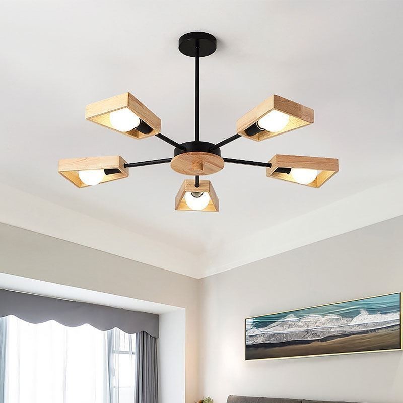 Modern Fan Shaped Chandelier Elegant Wood Pendant Light