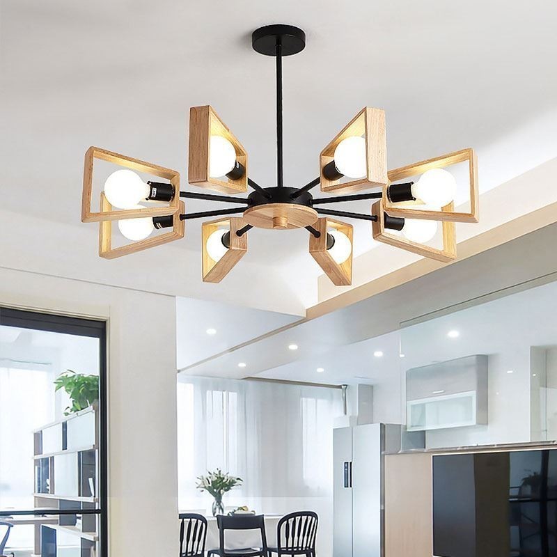 Modern Fan Shaped Chandelier Elegant Wood Pendant Light