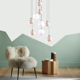 Pendant Light Glass Cluster Ceiling Light Gold Nickel Brushed+Milky Glass Ball