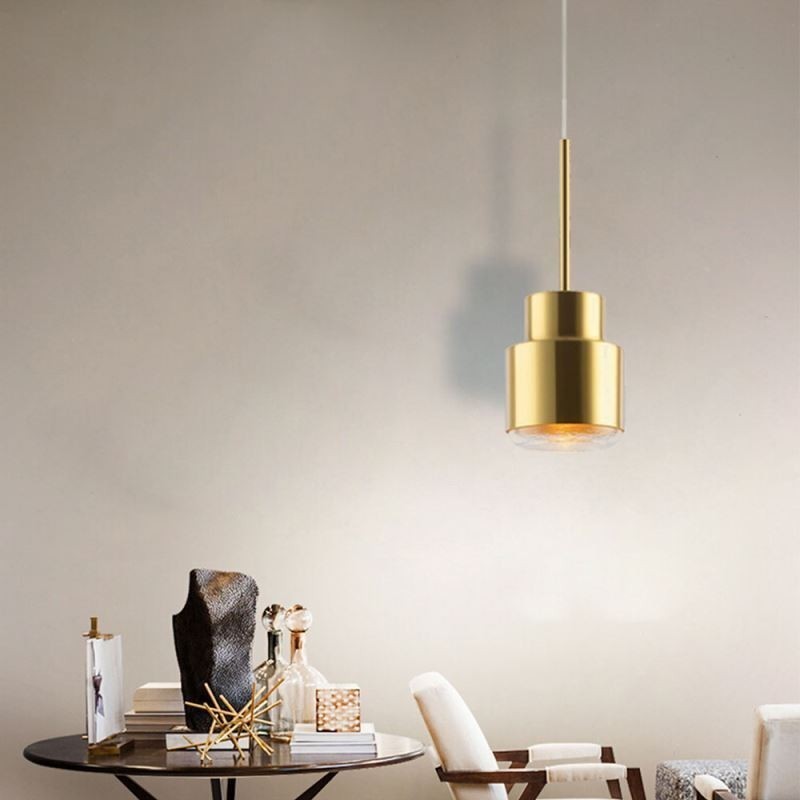 Postmodern Glass Pendant Light Golden Cylinder Lamp Bright Lighting Light