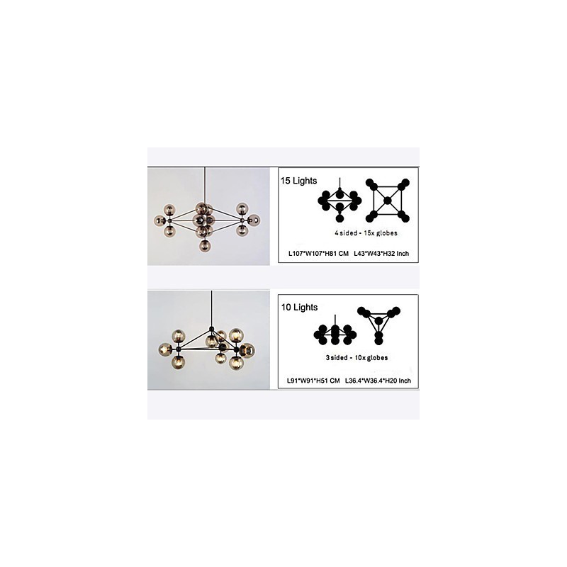 Chandelier 15 Lights Glass Ball Lights Retro Outdoors Garage Metal