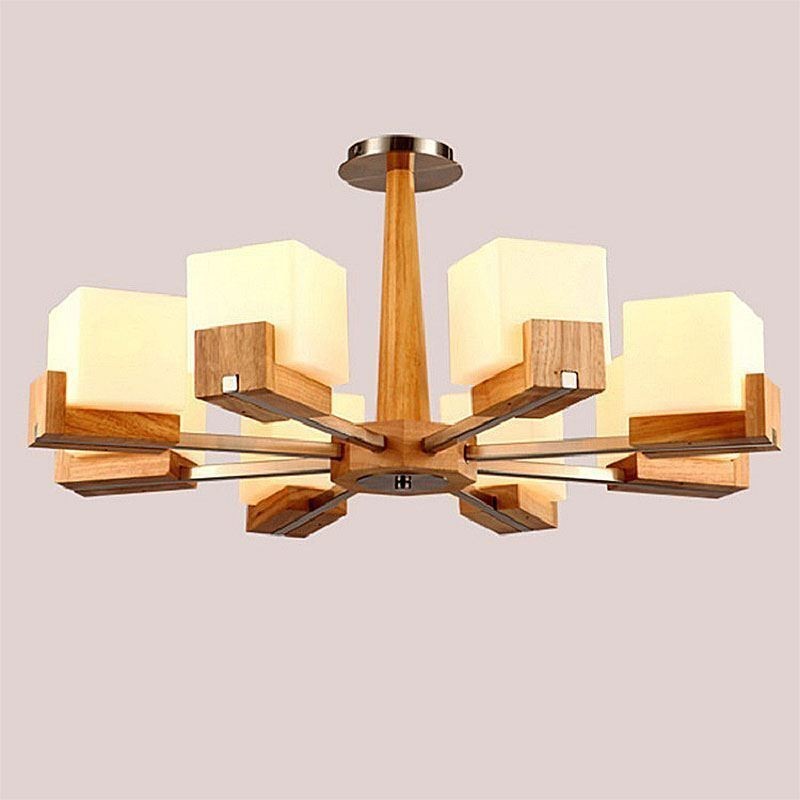 Nordic Wood Pendant Light Glass Lampshade Chandelier