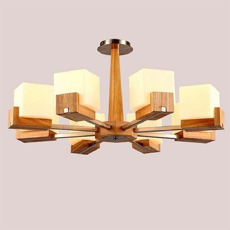 Nordic Wood Pendant Light Glass Lampshade Chandelier