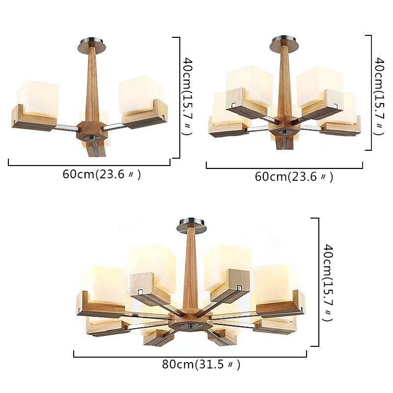 Nordic Wood Pendant Light Glass Lampshade Chandelier