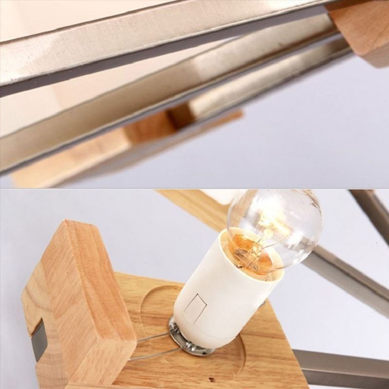 Nordic Wood Pendant Light Glass Lampshade Chandelier