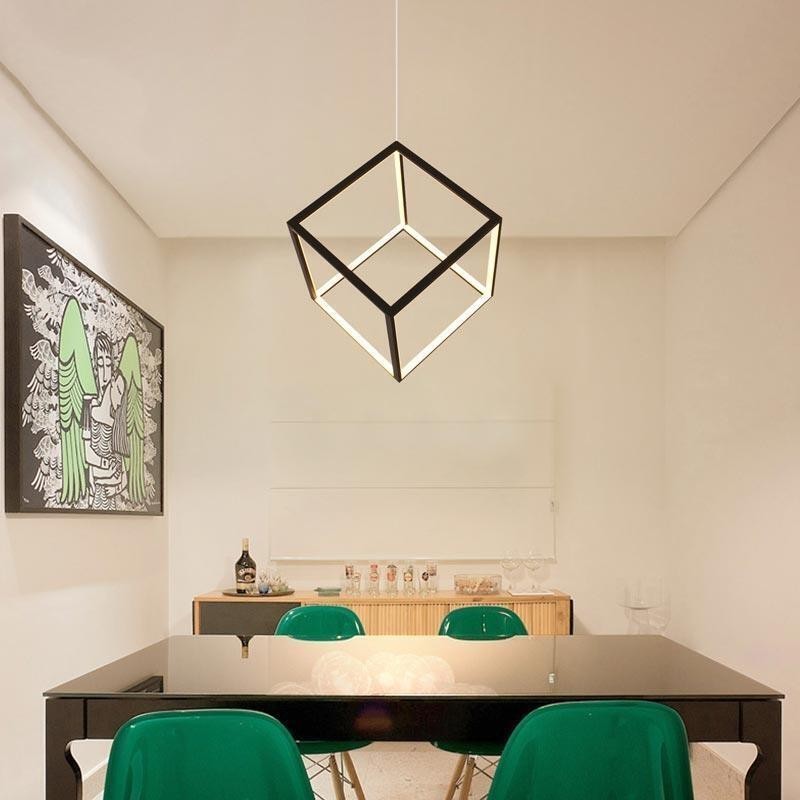 Black Pendant Light Geometric Cube Lighting
