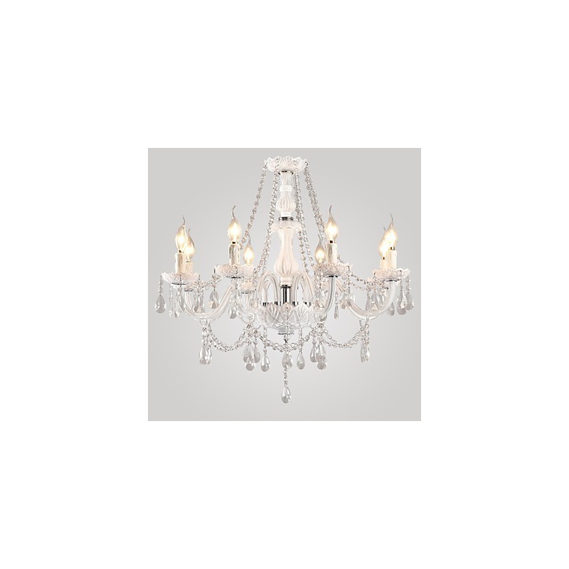 Chandelier White Crystal Modern Living 8 Lights