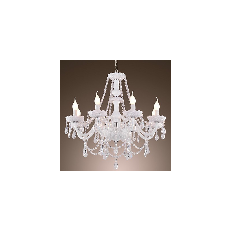 Chandelier White Crystal Modern Living 8 Lights
