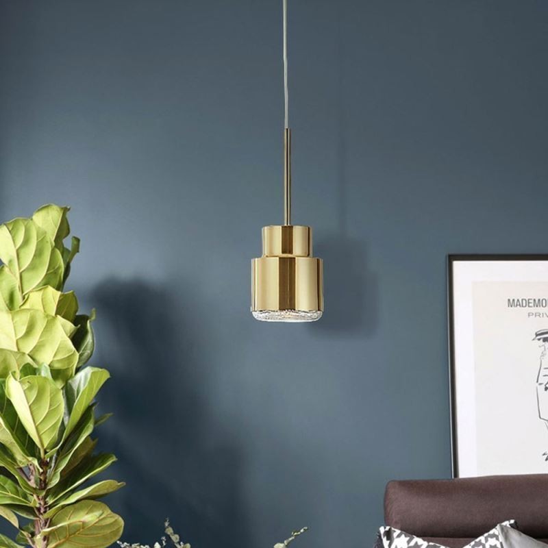 Postmodern Glass Pendant Light Golden Cylinder Lamp Bright Lighting Light