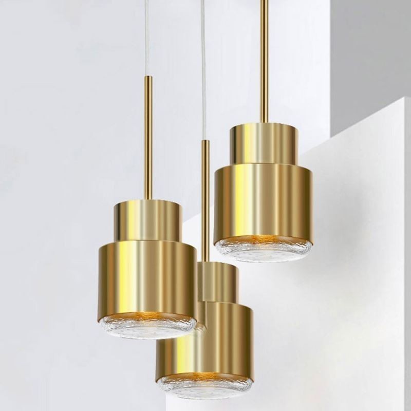 Postmodern Glass Pendant Light Golden Cylinder Lamp Bright Lighting Light