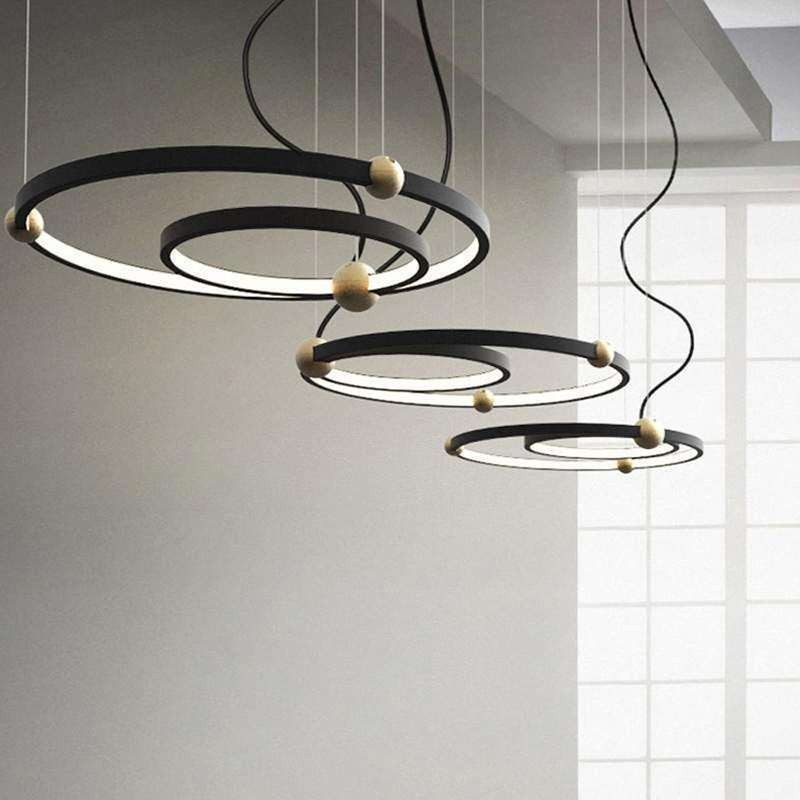 Circle Pendant Light Fixture Black 2 Rings