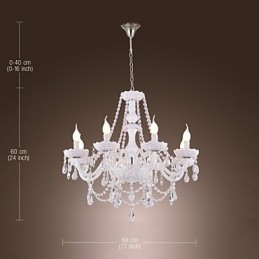 Chandelier White Crystal Modern Living 8 Lights