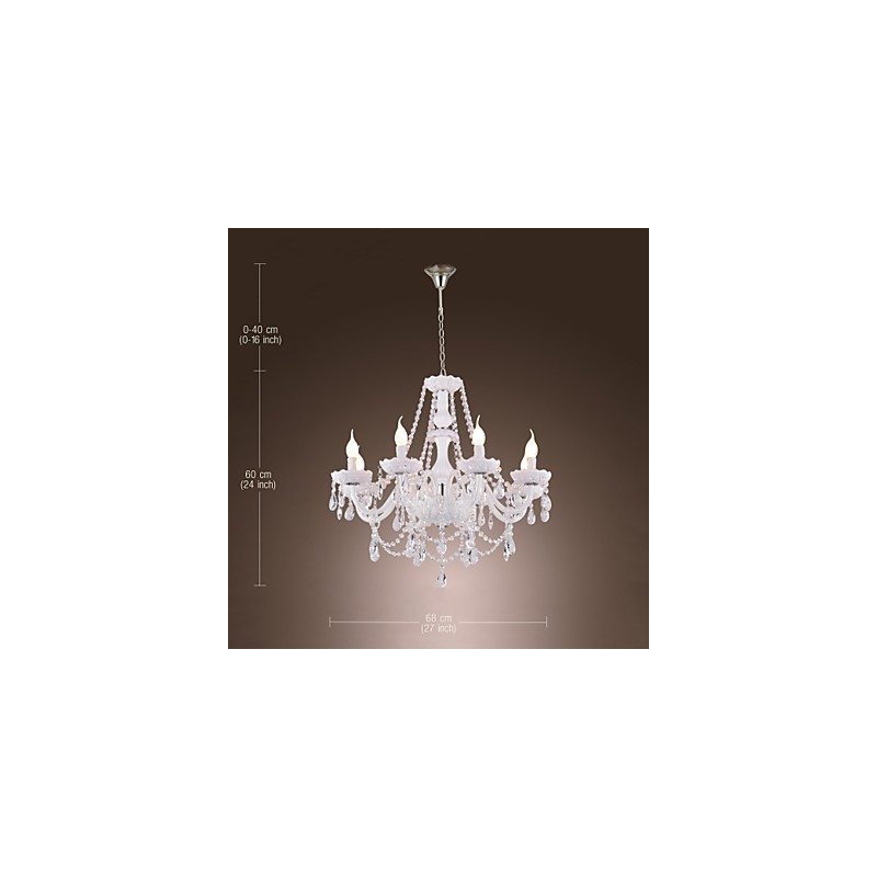Chandelier White Crystal Modern Living 8 Lights