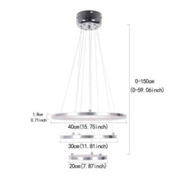 Modern Pendant Light Acrylic 3 Rings Lamp 40+30+20cm