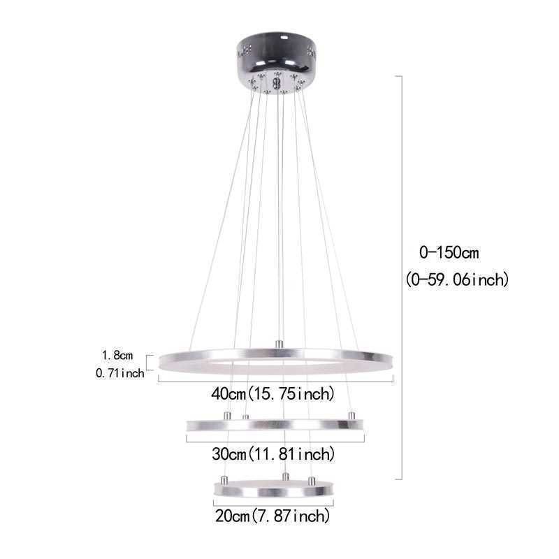 Modern Pendant Light Acrylic 3 Rings Lamp 40+30+20cm