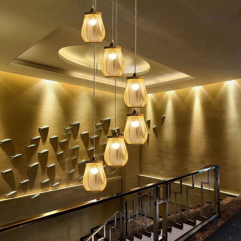 Hollow Cage Pendant Light Modern Bamboo Pendant Lighting