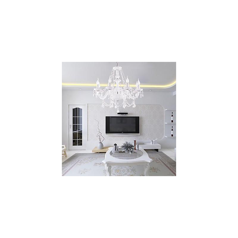 Chandelier White Crystal Modern Living 8 Lights