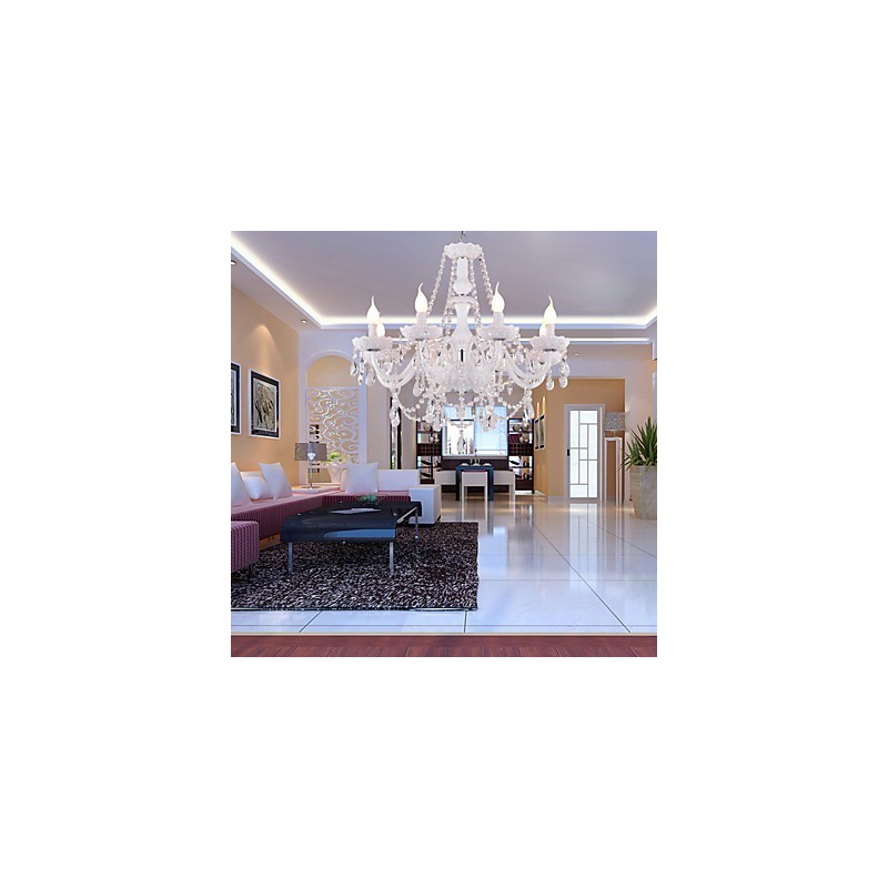 Chandelier White Crystal Modern Living 8 Lights