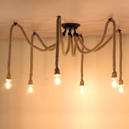 Retro Style 6 10 Heads Pendant Light Hemp Rope Chandelier Vintage Ceiling Light