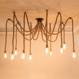 Retro Style 6 10 Heads Pendant Light Hemp Rope Chandelier Vintage Ceiling Light