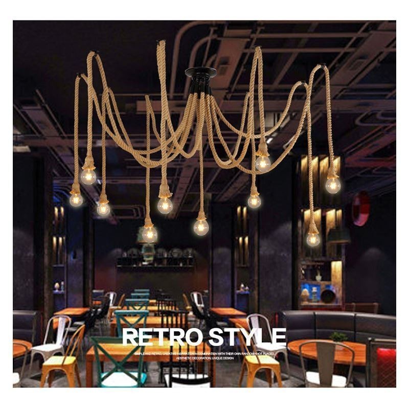 Retro Style 6 10 Heads Pendant Light Hemp Rope Chandelier Vintage Ceiling Light