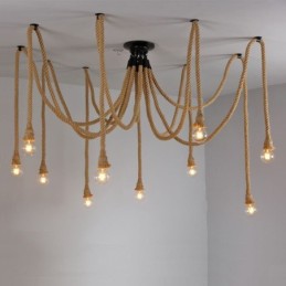Retro Style 6 10 Heads Pendant Light Hemp Rope Chandelier Vintage Ceiling Light