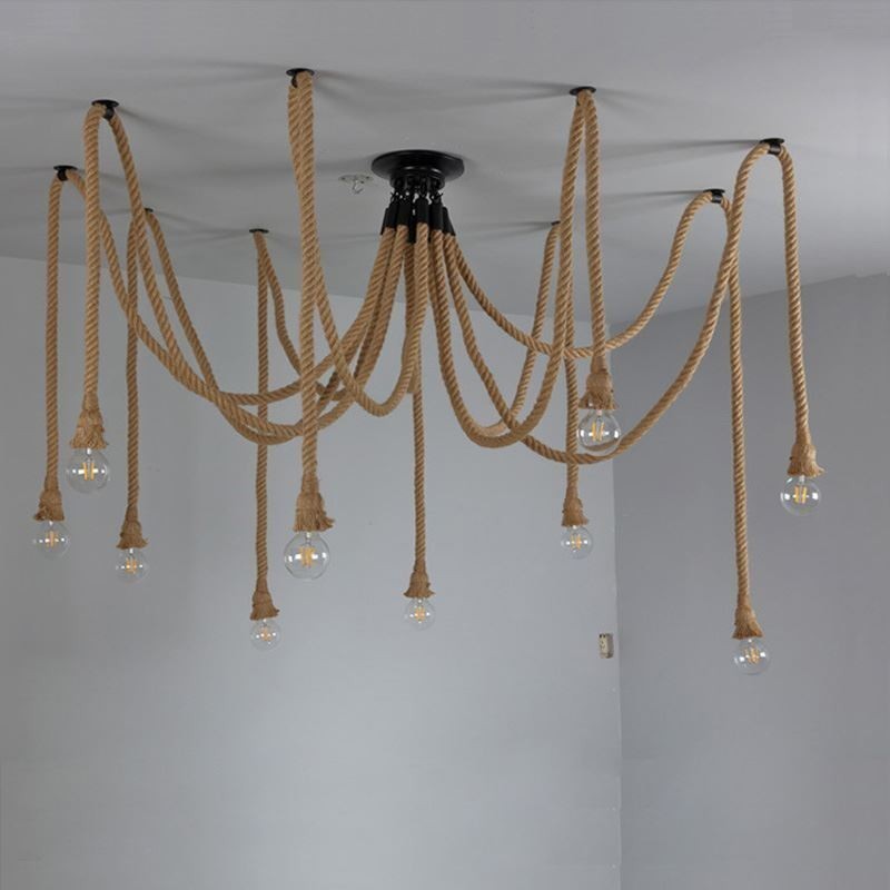 Retro Style 6 10 Heads Pendant Light Hemp Rope Chandelier Vintage Ceiling Light