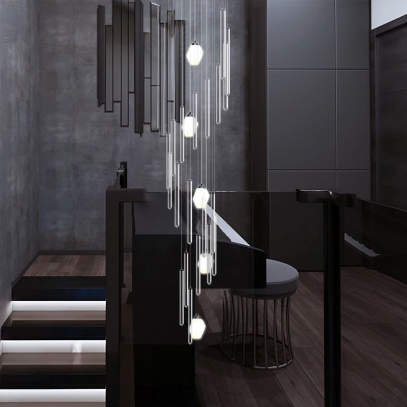 Cluster Pendant Light Modern Large Pendant Crystal Chandelier Duplex Staircase
