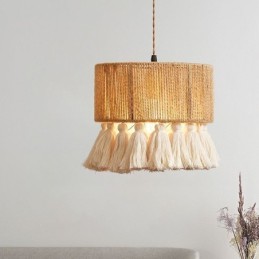 Hemp Rope Pendant Light Retro Decoration Ceiling Light Tassel Lamp Shade