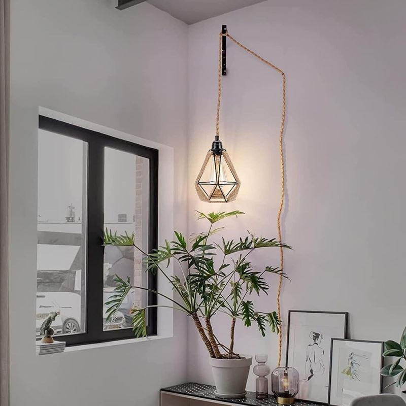 Retro Pendant Light Hemp Rope Ceiling Light 5M Hanging Wire