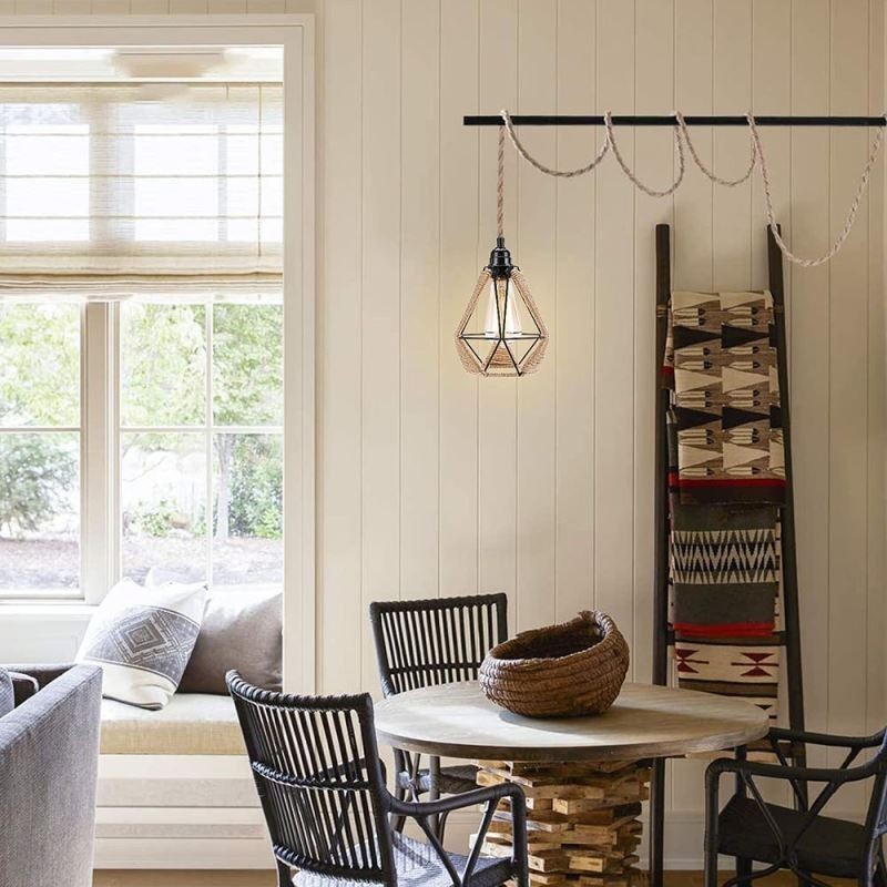 Retro Pendant Light Hemp Rope Ceiling Light 5M Hanging Wire