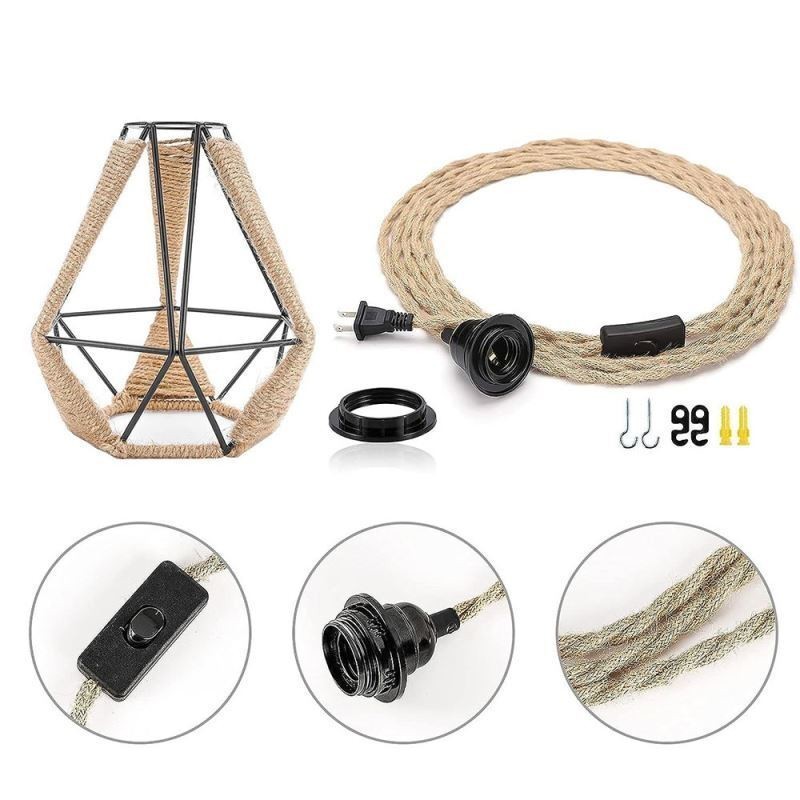 Retro Pendant Light Hemp Rope Ceiling Light 5M Hanging Wire