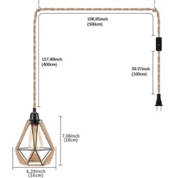 Retro Pendant Light Hemp Rope Ceiling Light 5M Hanging Wire