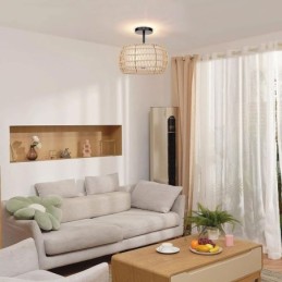 Paper Rope Fabric Flush Mount 32cm Round Lampshade 3 Lights