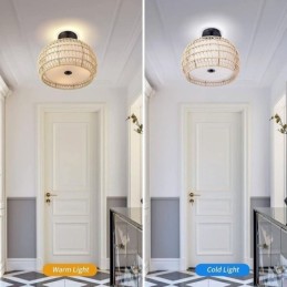 Paper Rope Fabric Flush Mount 32cm Round Lampshade 3 Lights