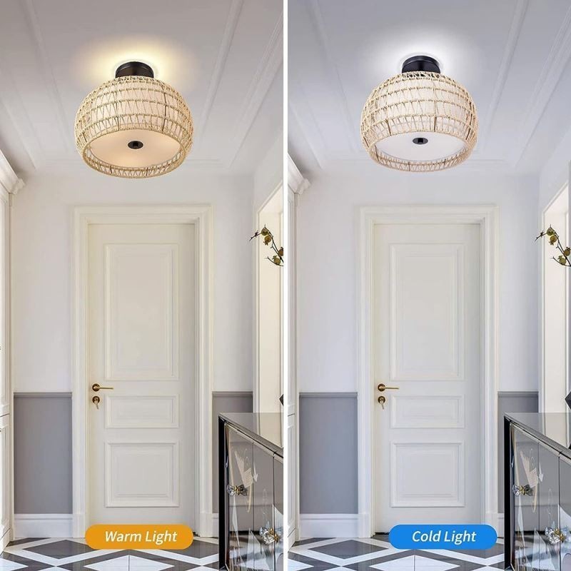 Paper Rope Fabric Flush Mount 32cm Round Lampshade 3 Lights