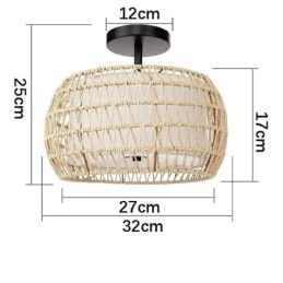 Paper Rope Fabric Flush Mount 32cm Round Lampshade 3 Lights