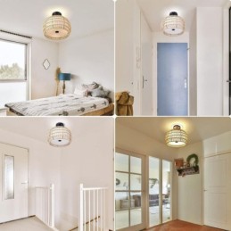 Paper Rope Fabric Flush Mount 32cm Round Lampshade 3 Lights