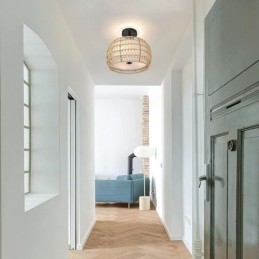 Paper Rope Fabric Flush Mount 32cm Round Lampshade 3 Lights