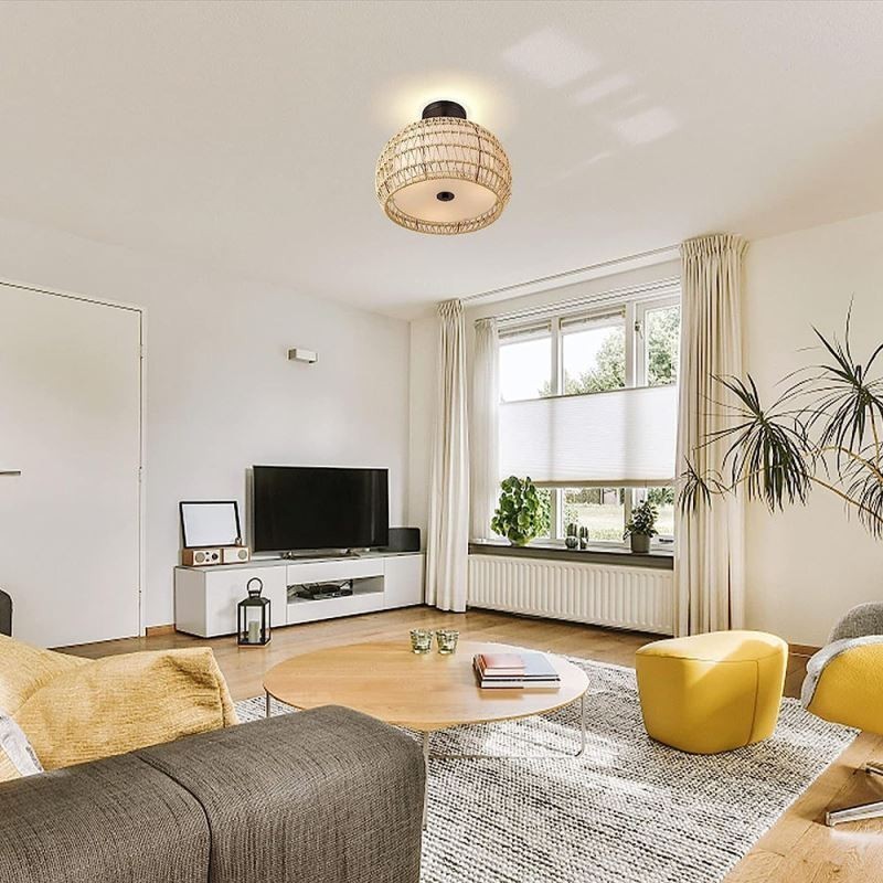 Paper Rope Fabric Flush Mount 32cm Round Lampshade 3 Lights