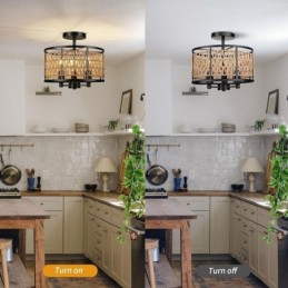 Retro Ceiling Light Black Iron Paper Rope Ceiling Lamp 3 Lights