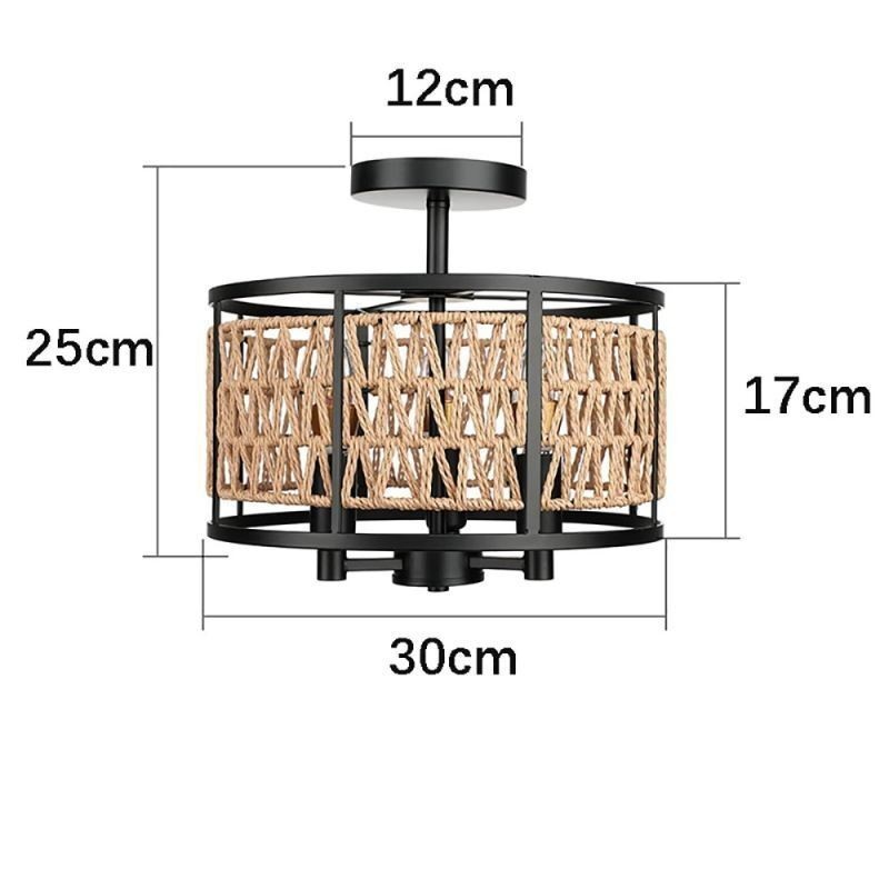 Retro Ceiling Light Black Iron Paper Rope Ceiling Lamp 3 Lights