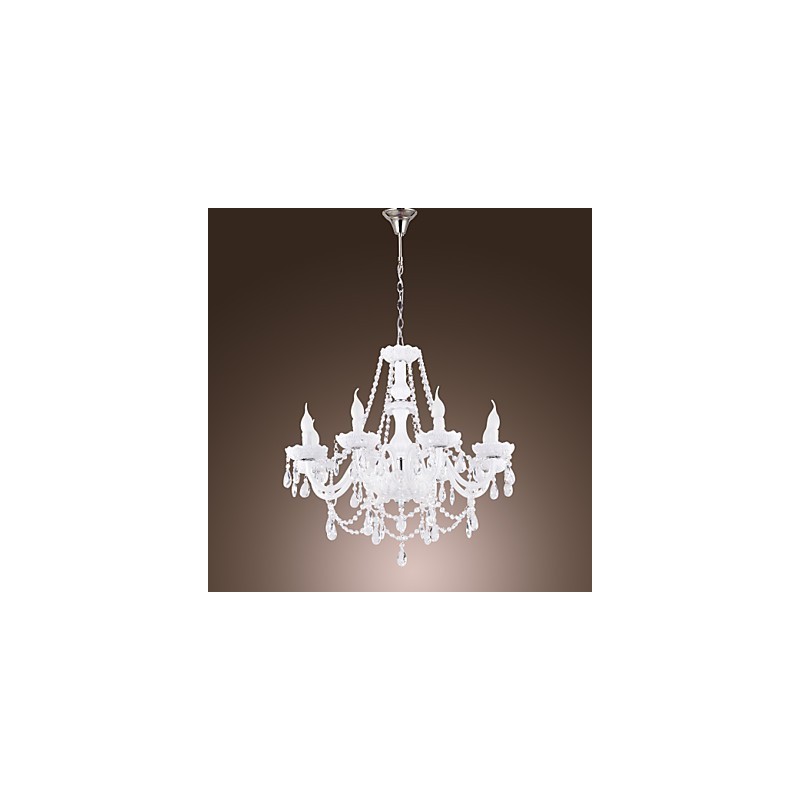 Chandelier White Crystal Modern Living 8 Lights