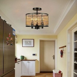 Retro Ceiling Light Black Iron Paper Rope Ceiling Lamp 3 Lights