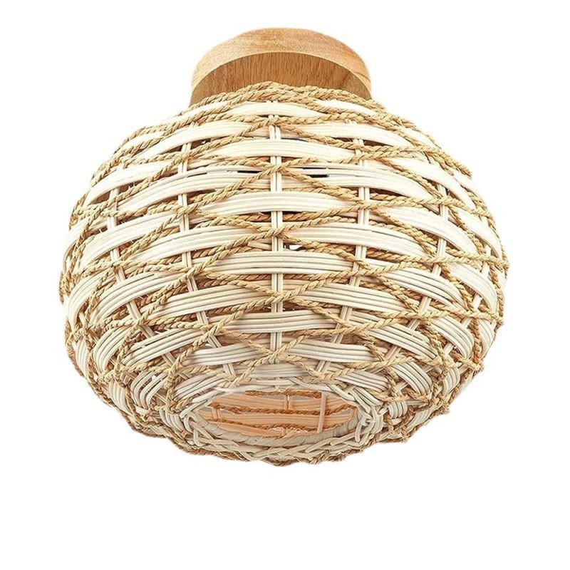 Wood Color Pumpkin Flush Mount Paper Rope Rattan Woven Lampshade