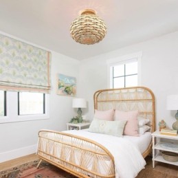 Wood Color Pumpkin Flush Mount Paper Rope Rattan Woven Lampshade