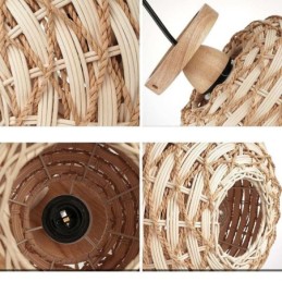 Wood Color Pumpkin Flush Mount Paper Rope Rattan Woven Lampshade