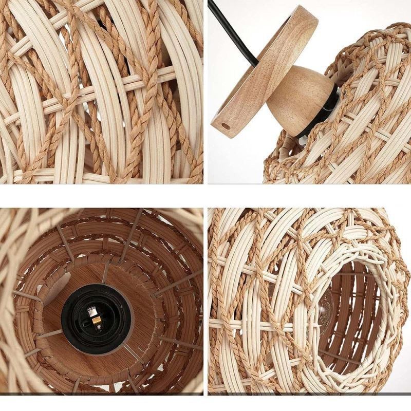 Wood Color Pumpkin Flush Mount Paper Rope Rattan Woven Lampshade